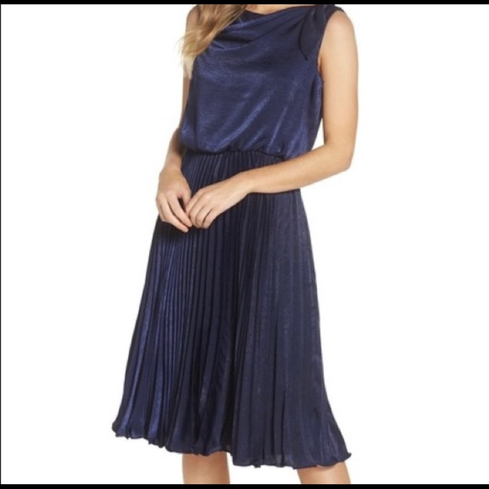 Navy Pleated Satin Gal Meets Glam dress